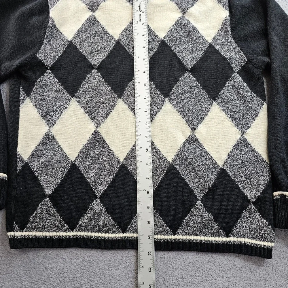 Talbots Argyle Sweater Womens L Black Gray Diamond‎ Plaid Merino Wool Mock Neck - Picture 3 of 11